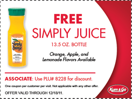 Kum and Go free simply juice coupon FREE Simply Juice at Kum & Go