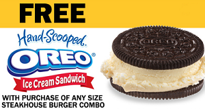 Carls Jr FREE Oreo Ice Cream Sandwich Coupon Carls Jr: FREE Oreo Ice Cream Sandwich with Purchase Coupon