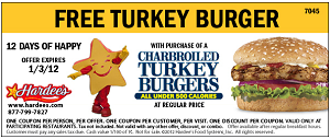 Hardees BOGO FREE Turkey Burger Hardees: BOGO FREE Turkey Burger Printable Coupon