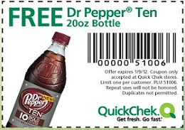 Dr Pepper Ten at Quick Chek FREE Dr Pepper Ten at Quick Chek