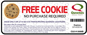 FREE Cookie at Quiznos FREE Cookie at Quiznos on Valentines Day