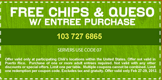 FREE Chips and Queso1 Chilis: FREE Chips and Queso with Entree Purchase Coupon