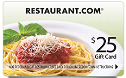 Restaurant Gift Certificate FREE $25 Restaurant.com Gift Card