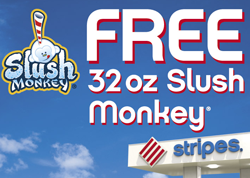 stripes free slush monkey FREE 32 oz Slush Monkey Stripes Stores (NM, OK, TX Only)