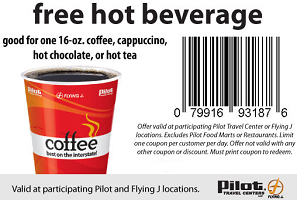 FREE Hot Beverage Coupon FREE Hot Beverage at Pilot and Flying J Travel Centers