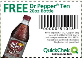 Dr Pepper Ten at Quick Chek FREE 20 oz Dr Pepper Ten at Quick Chek