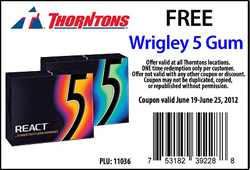 Free Wrigly Gum Regular FREE Wrigley 5 Gum at Thorntons