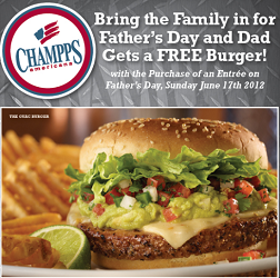 Champps Americana Champps Americana: FREE Burger w/ Purchase Coupon on June 17th