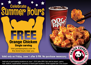 FREE Orange Chicken at Panda Express FREE Orange Chicken at Panda Express Today, June 1st
