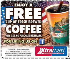 FREE Cup of Coffee at Xtra Mart1 FREE Cup of Coffee at Xtra Mart Today, July 23rd