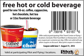 Pilot Travel Center FREE Hot OR Cold Beverage at Pilot and Flying J Travel Centers