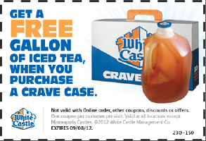 White Castle Coupon White Castle: FREE Gallon of Iced Tea wyb a Crave Case Coupon 