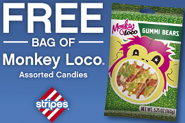 FREE Monkey Loco Gummi Bears FREE Monkey Loco Gummi Bears at Stripes Stores (NM, OK, TX)