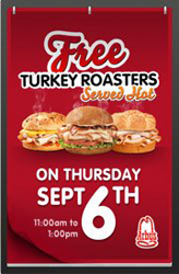 FREE Hot Turkey Roasters FREE Arbys Hot Turkey Roasters Sandwich on September 6th