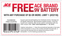 Ace Hardware Coupon Ace Hardware: FREE 9v Battery with $5 Purchase Coupon