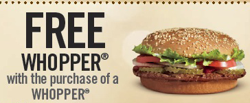 BK Whopper 12 NEW Burger King Coupons