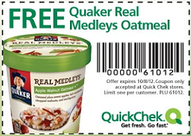 Quaker Real Medleys Oatmeal FREE Quaker Real Medleys Oatmeal at Quick Chek