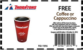 FREE CoffeeThorntons FREE Coffee or Cappuccino at Thorntons Stores