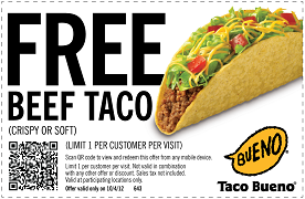 FREE Taco at Taco Bueno FREE Taco at Taco Bueno on October 4th