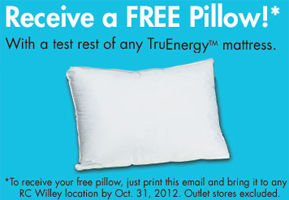 RC Willey Pillow FREE Pillow at RC Willey Stores