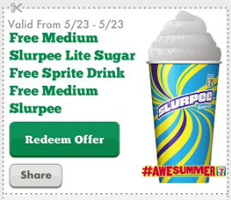 slurpee offer FREE Medium Slurpee Lite Sugar Free Sprite Drink at 7 Eleven