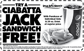 Long John Silvers FREE Ciabatta Long John Silver’s: FREE Ciabatta Jack Sandwich wyb Side and Drink Coupon 