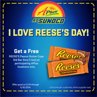 Reeses Coupon FREE 1.5oz Reeses Peanut Butter Cups at APlus Sunoco
