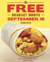 Taco Johns Breakfast Burrito FREE Breakfast Burrito at Taco John’s on 9/18