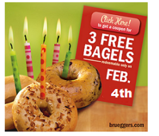 3 FREE Bagels at Brueggers Bagels